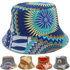 Bohemian Ethnic Geometric Print Bucket Hat Cotton Sun Protection Outdoor Summer Fisherman Cap For Men Women Vintage Graffiti Hat