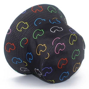 Unisex black bucket hat with colorful leaf print pattern in a stylish round top design