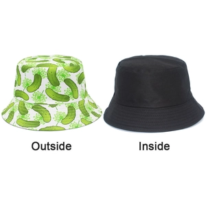 Detail showing the reversible double-sided design with cucumber print and plain black cotton