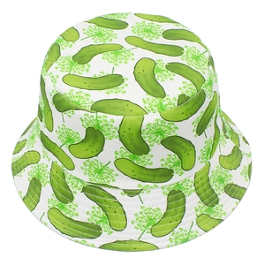 Double-sided sun hat with creative green cucumber print and high-quality stitched brim
