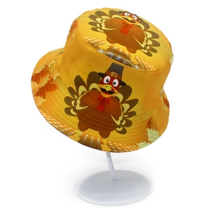Chapeau bob de Thanksgiving avec motif de dinde de dessin animé en jaune et orange