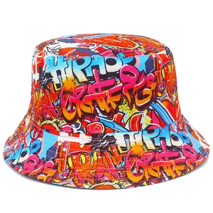 Chapeau Bob Réversible Unisexe Graffiti Pop Art Imprimé Coton Chapeau de Soleil Streetwear Hip Hop Extérieur Pêcheur Voyage