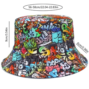 Detailed size specifications for the graffiti bucket hat showing 56-58cm head circumference
