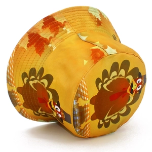 Chapeau bob orange avec motifs de dinde de dessin animé et feuilles d'érable