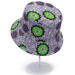 Floral print sun bucket hat with purple base and vibrant mandala patterns for outdoors