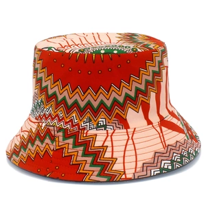 Ethnic printed bucket hat with vibrant geometric patterns for outdoor sun protection