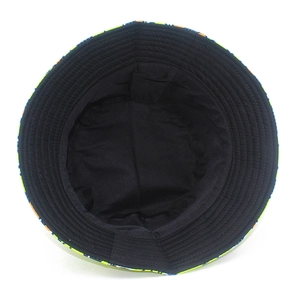 Detail view showing black inner fabric and reinforced stitching on reversible bucket hat