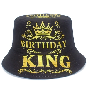 Black Birthday King Crown Printed Bucket Hat Cotton Sun Protection Party Hat For Birthday Party Men Women