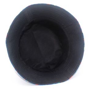 Detailed top view of a Happy Birthday bucket hat interior with black fabric lining