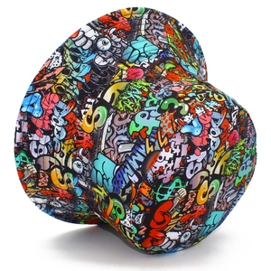 Unisex graffiti bucket hat with colorful all-over print for outdoor sun protection