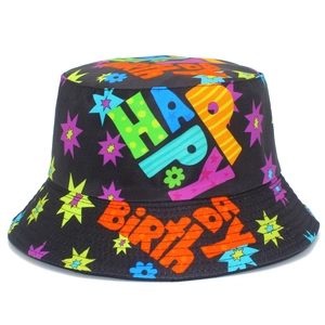 Happy Birthday Printed Reversible Bucket Hat For Men Women Cotton Blend Sunscreen Fisherman Hat Birthday Party Outdoor Sun Hat Accessory