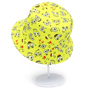 Gelber Fischerhut mit Cartoon-Smileys und doppelseitigem Sonnenschutz für Damen und Herren
