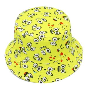 Neongelber Fischerhut mit Comic-Smiley-Prints für Sonnenschutz und modischen Stil