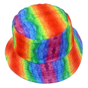 Vibrant rainbow tie-dye reversible bucket hat for sun protection and festival style