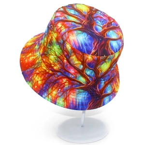 Colorful tree pattern bucket hat for men and women featuring vibrant artistic digital print