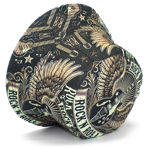 Cappello da pescatore nero unisex con stampe rock 'n' roll di chitarre e motivi a stelle