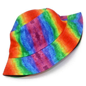 Double-sided rainbow tie-dye bucket hat for sun protection with multi-row stitching