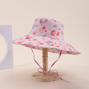 Cappello da sole rosa con motivi astratti e fiocco regolabile per l'esterno
