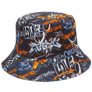Fashion Streetwear Graffiti Letter Print Cotton Bucket Hat Reversible Hip Hop Sun Protection Fisherman Cap For Men Women