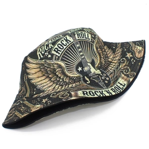 Cappello a secchiello nero con grafiche Rock N Roll, chitarre elettriche e stelle