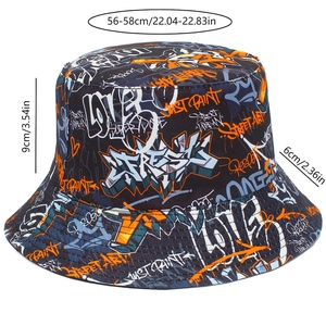 Detailed size guide for graffiti bucket hat showing height 9cm and brim width 6cm
