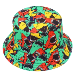 Colorful reversible shark pattern sun hat for outdoor wear with wide brim design