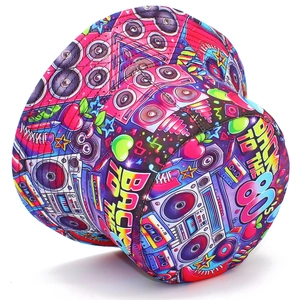 Retro 80s bucket hat featuring neon boombox and Back to the 80s graphic print