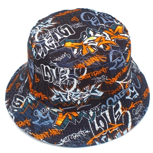 Graffiti bucket hat with vibrant LOVE and STREET ART prints for urban streetwear style