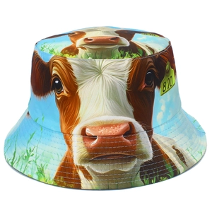 Chapeau Bob Imprimé Animal Vache Drôle en Coton Protection Solaire Chapeau de Pêcheur pour Femmes Hommes Voyage Extérieur