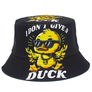 Hip Hop Cartoon Duck Print Bucket Hat Cotton Canvas Sunshade Fisherman Cap Streetwear Reversible Outdoor Travel Sun Hat