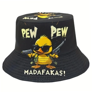 Unisex Baumwolle Leinwand Anglerhut Lustig Cartoon Ente PEW PEW MADAFAKAS Streetwear Outdoor Sonnenschutz Fischerhut