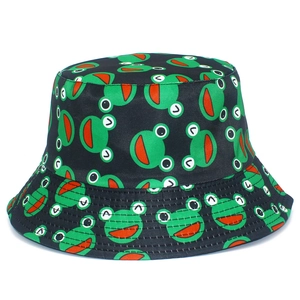 Cappello a Secchiello con Stampa Rana Cartone Animato in Cotone Pieghevole Parasole Berretto da Pescatore Uomo Donna