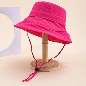 Lightweight rose red quick-dry bucket hat with adjustable chin strap for sun protection