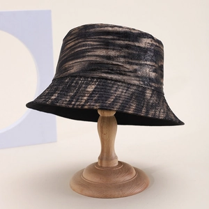 Chapeau Bob en PU Vintage Tie Dye Unisexe Texture Métallique Pare-soleil Streetwear Hip Hop Bord Large