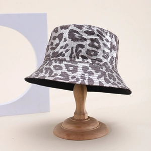 Chapeau Bob à Imprimé Léopard à la Mode Tissu Métallisé Protection Solaire Chapeau de Pêcheur Casual Large Bord Couvre-chef Extérieur Femmes Hommes