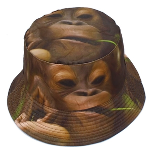 Fashionable bucket hat with realistic gorilla face print for outdoor sun protection