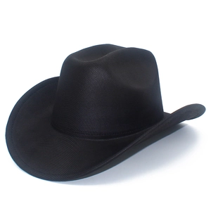 Classic black western cowboy hat with breathable mesh texture and curved brim