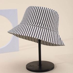 Cappello a Secchiello in Cotone a Strisce Vintage Con Strass Elegante Protezione Solare Traspirante Pieghevole Cappello da Pescatore per Donna Uomo Accessori da Viaggio