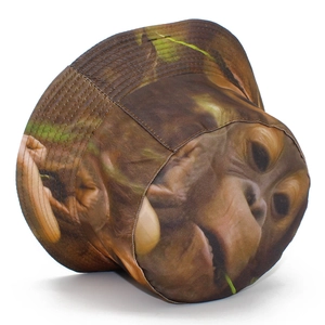Close-up of gorilla face print on high-quality polyester canvas bucket hat texture