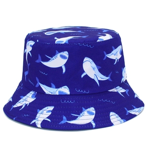 Reversible Cotton Bucket Hat With Cartoon Shark Print Unisex Outdoor Sun Protection Fisherman Cap Casual Streetwear Fashion Hat