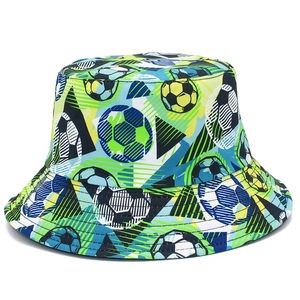 Classic Football Pattern Reversible Bucket Hat Colorful Soccer Print Cotton Blend Sun Hat For Outdoor Sports Men Women