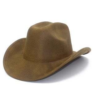 Classic tan western cowboy hat with woven mesh texture and curved brim in white background