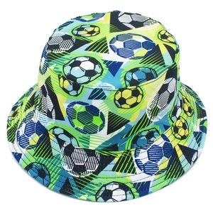 Wide brim bucket hat with vintage colorful football pattern for sun protection