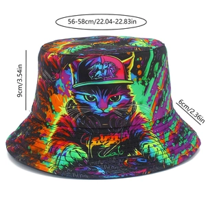 Bob graffiti avec imprimé chat affichant les dimensions : 56-58cm tour de tête et 9cm de profondeur