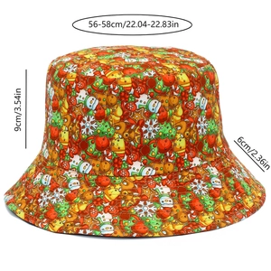 Detailed size specs for Christmas bucket hat with gingerbread and snowman patterns