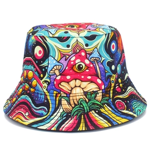 Cappello alla Pescatora con Stampa Funghi e Occhi Reversibile in Cotone Cappello da Sole Streetwear Festival per Uomo Donna