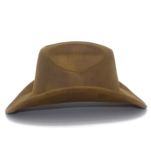 Detailed macro view of dark brown wide-brim fedora with breathable mesh texture