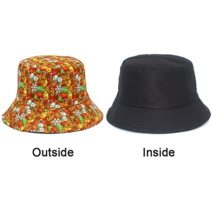 Detailed comparison of double-sided Christmas bucket hat with festive print and solid black side