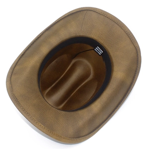 Detailed close-up showing 100% polyester weave and internal sweatband of the brown hat