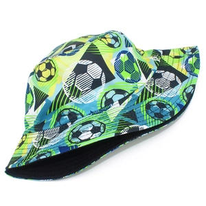 Classic soccer pattern bucket hat with vibrant neon stripes and camouflage for summer wear